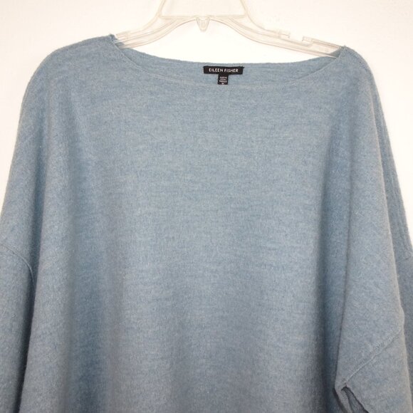 Eileen Fisher Boat Neck Top Women's Plus Size 1X Blue Wool Boxy - Picture 2 of 9